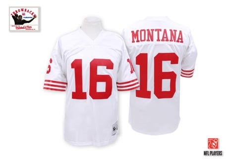 Men's Authentic Joe Montana Mitchell and Ness Jersey White Road - #16 Throwback NFL San Francisco 49ers